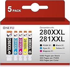 ONLYU PGI-280XXL CLI-281XXL Ink Cartridges 5 Pack