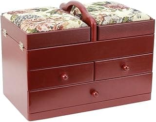 Generic Expanding Wood Sewing Box 3 Compartments Red